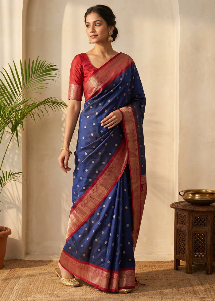 Blue Kanjivaram Silk Saree With Blouse Piece