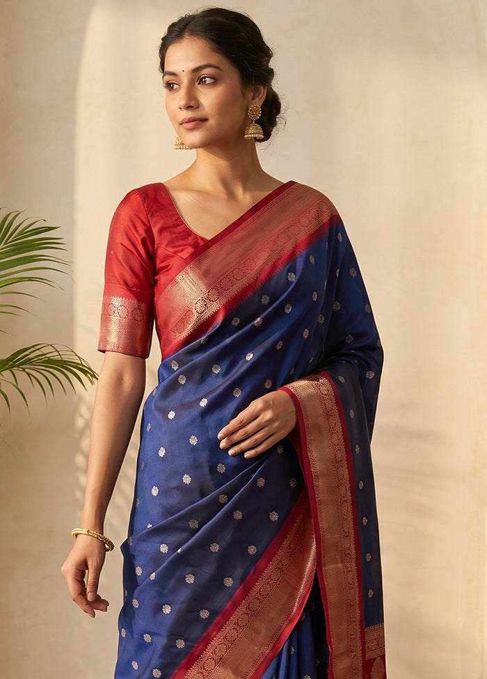 Blue Kanjivaram Silk Saree With Blouse Piece