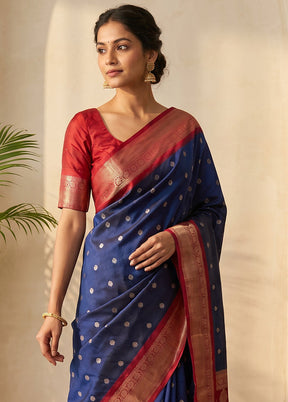Blue Kanjivaram Silk Saree With Blouse Piece