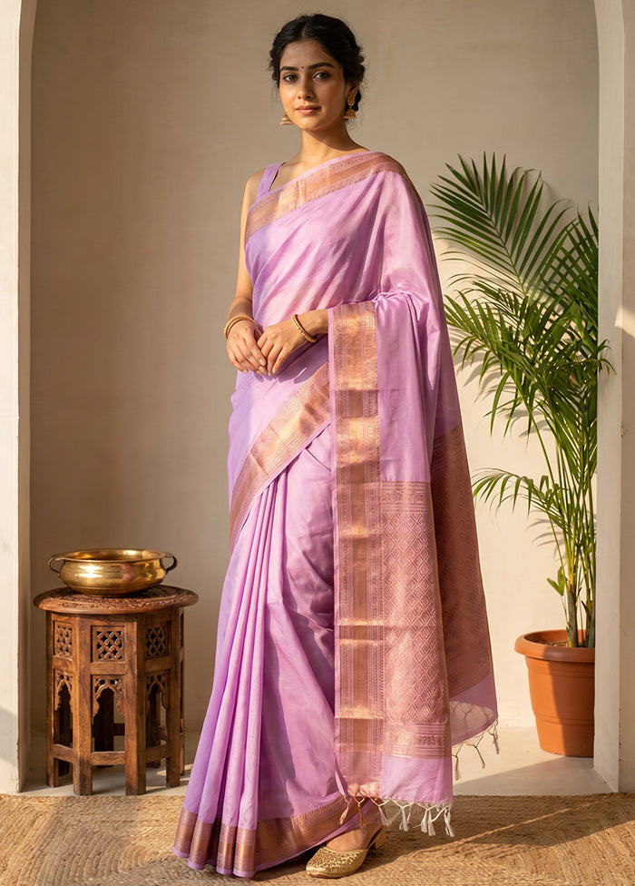 Purple Kanjivaram Silk Saree With Blouse Piece