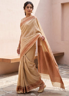 Cream Kanjivaram Silk Saree With Blouse Piece