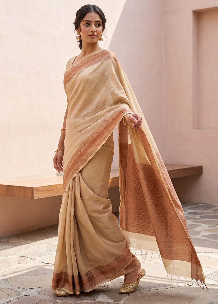 Cream Kanjivaram Silk Saree With Blouse Piece