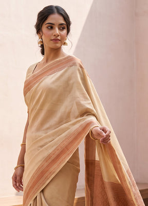 Cream Kanjivaram Silk Saree With Blouse Piece