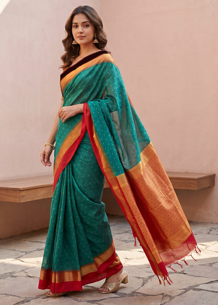 Green Kanjivaram Silk Saree With Blouse Piece