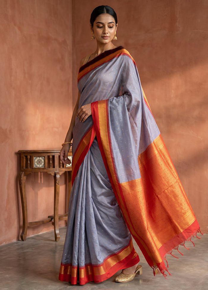 Purple Kanjivaram Silk Saree With Blouse Piece