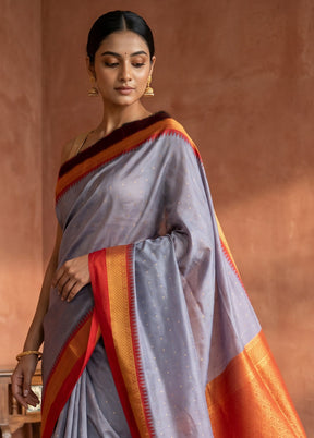 Purple Kanjivaram Silk Saree With Blouse Piece