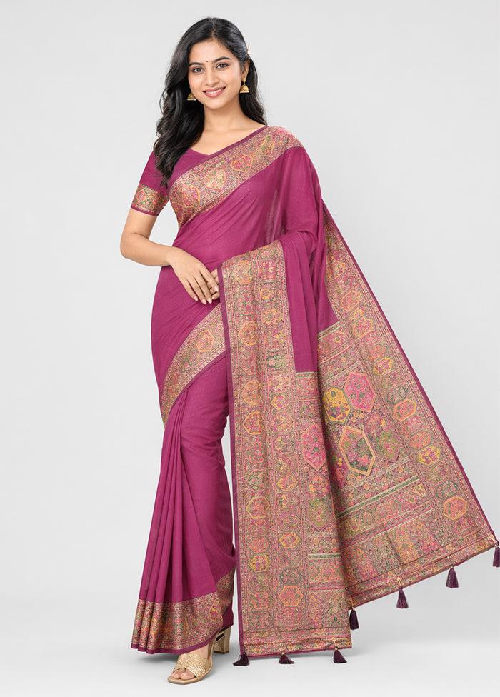 Purple Dupion Silk Saree With Blouse Piece
