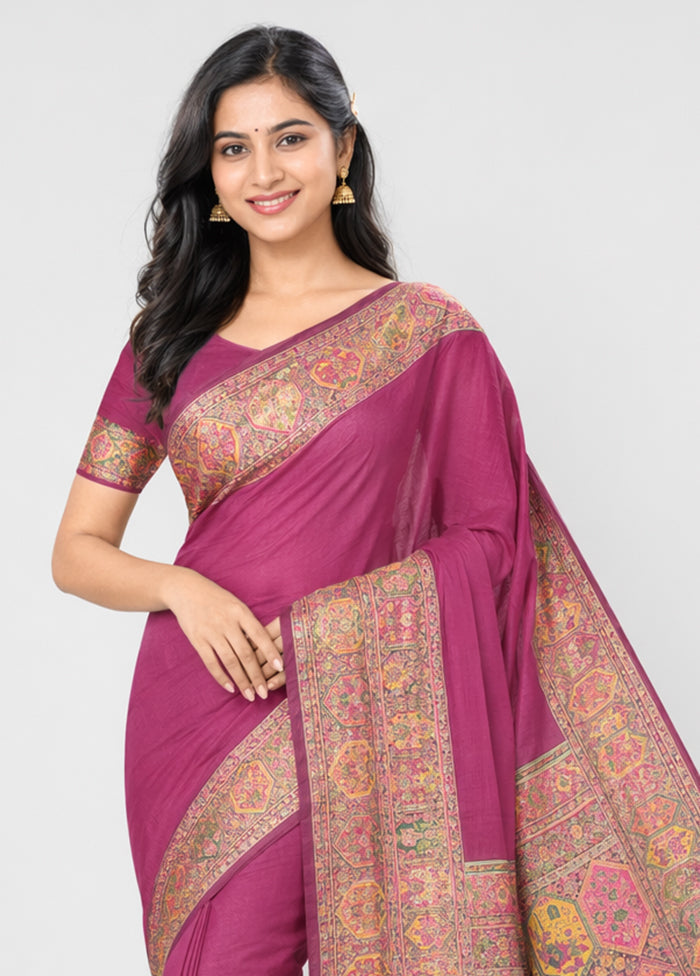 Purple Dupion Silk Saree With Blouse Piece