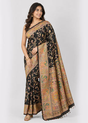 Black Dupion Silk Saree With Blouse Piece