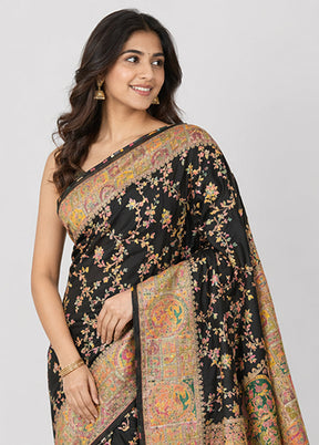 Black Dupion Silk Saree With Blouse Piece
