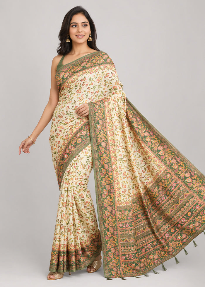 Green Dupion Silk Saree With Blouse Piece