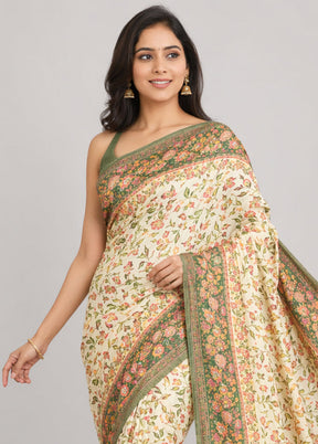 Green Dupion Silk Saree With Blouse Piece