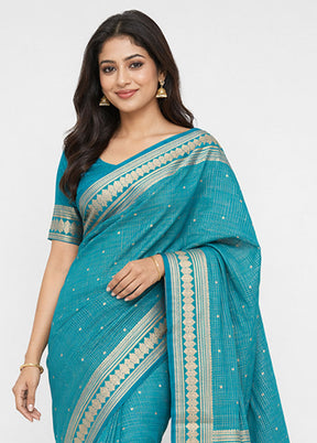 Green Katan Silk Saree With Blouse Piece