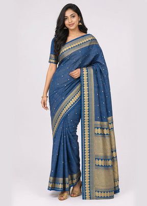 Blue Katan Silk Saree With Blouse Piece