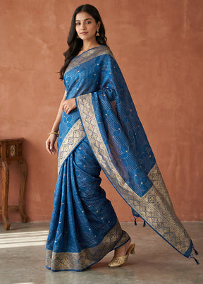 Blue Katan Silk Saree With Blouse Piece