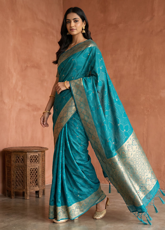 Blue Katan Silk Saree With Blouse Piece