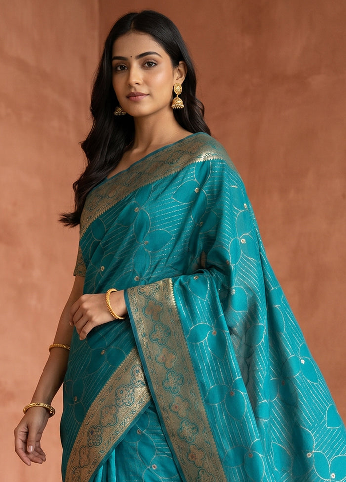 Blue Katan Silk Saree With Blouse Piece
