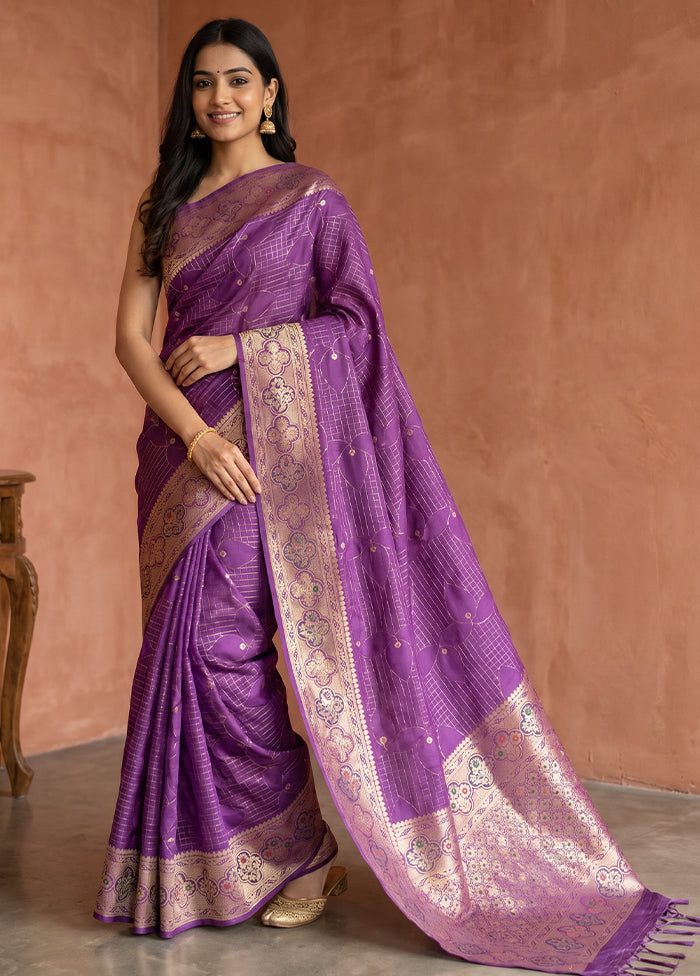 Purple Katan Silk Saree With Blouse Piece