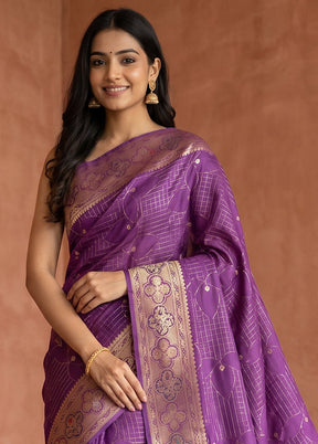 Purple Katan Silk Saree With Blouse Piece