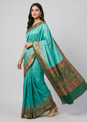 Green Dupion Silk Saree With Blouse Piece