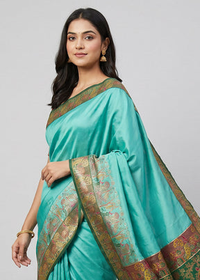 Green Dupion Silk Saree With Blouse Piece