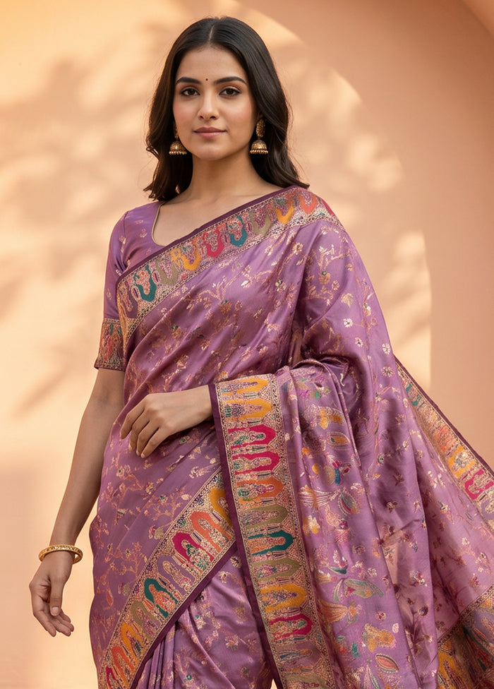 Purple Dupion Silk Saree With Blouse Piece