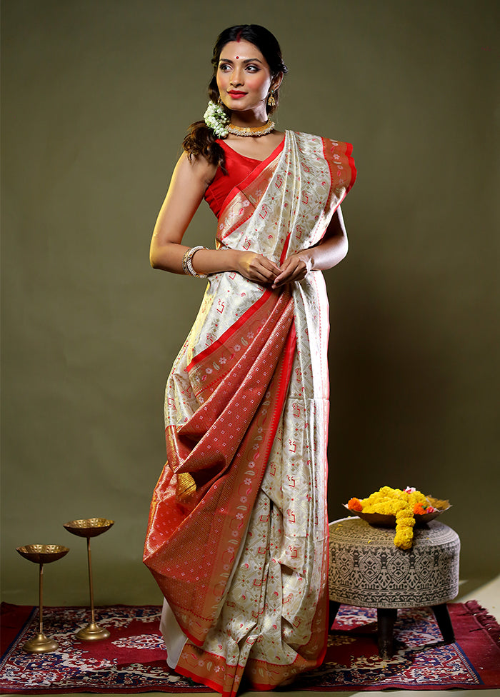 White Dupion Silk Saree With Blouse Piece