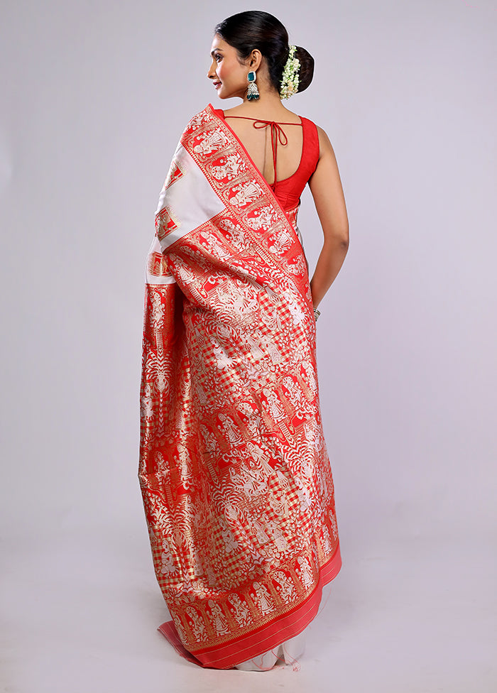 White Dupion Silk Saree With Blouse Piece