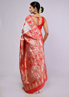 White Dupion Silk Saree With Blouse Piece