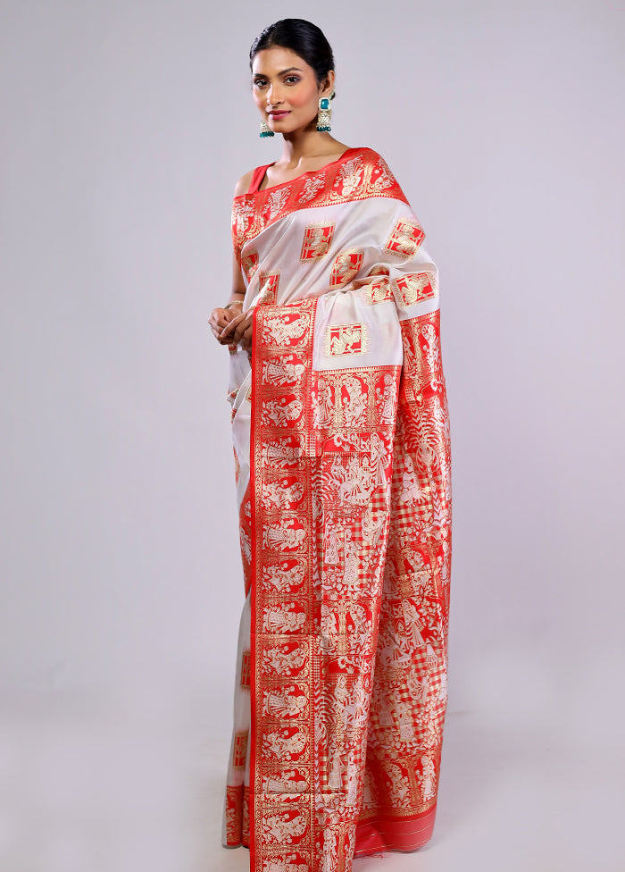 White Dupion Silk Saree With Blouse Piece