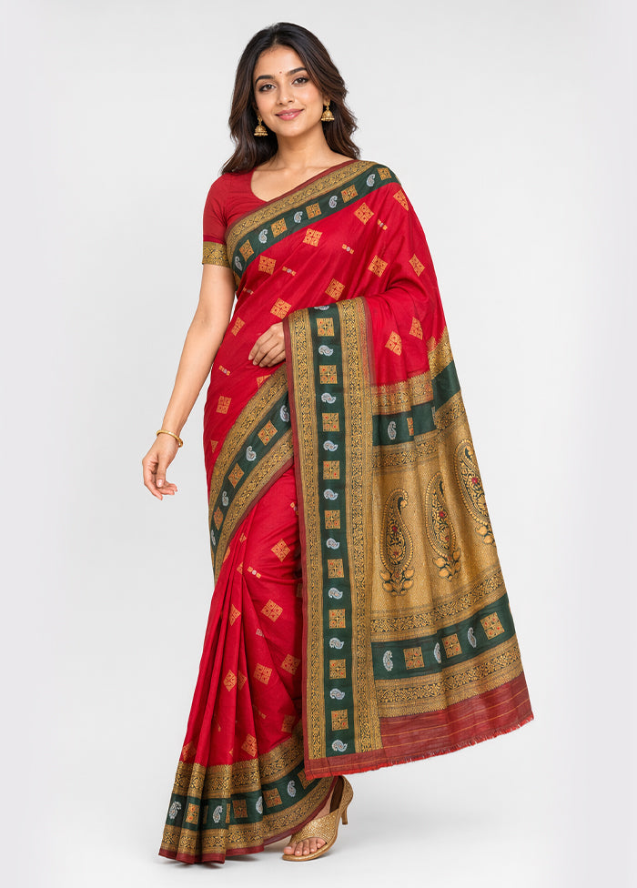 Green Katan Silk Saree With Blouse Piece
