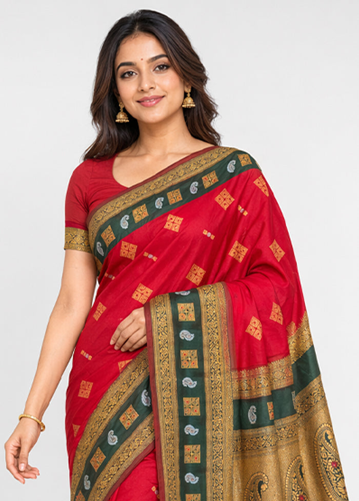 Green Katan Silk Saree With Blouse Piece