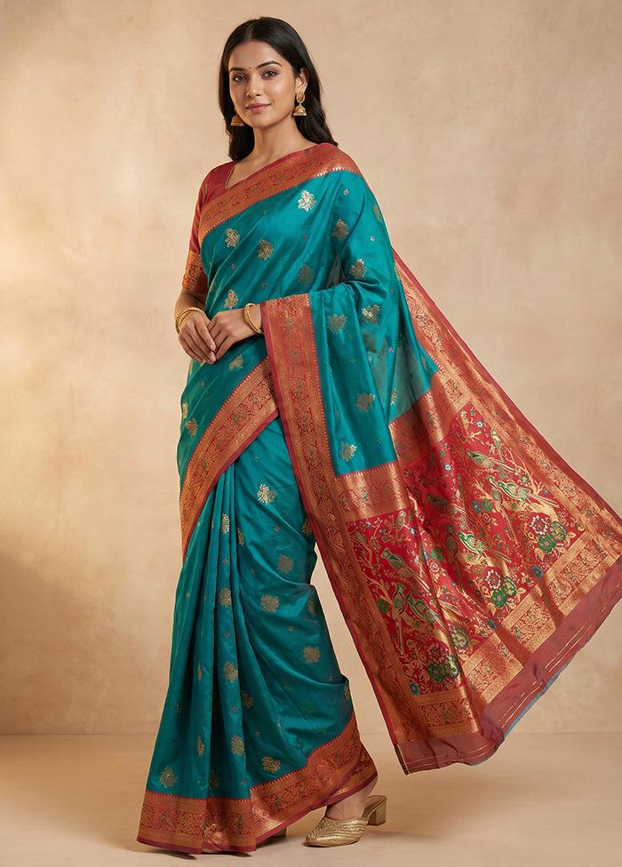 Blue Katan Silk Saree With Blouse Piece