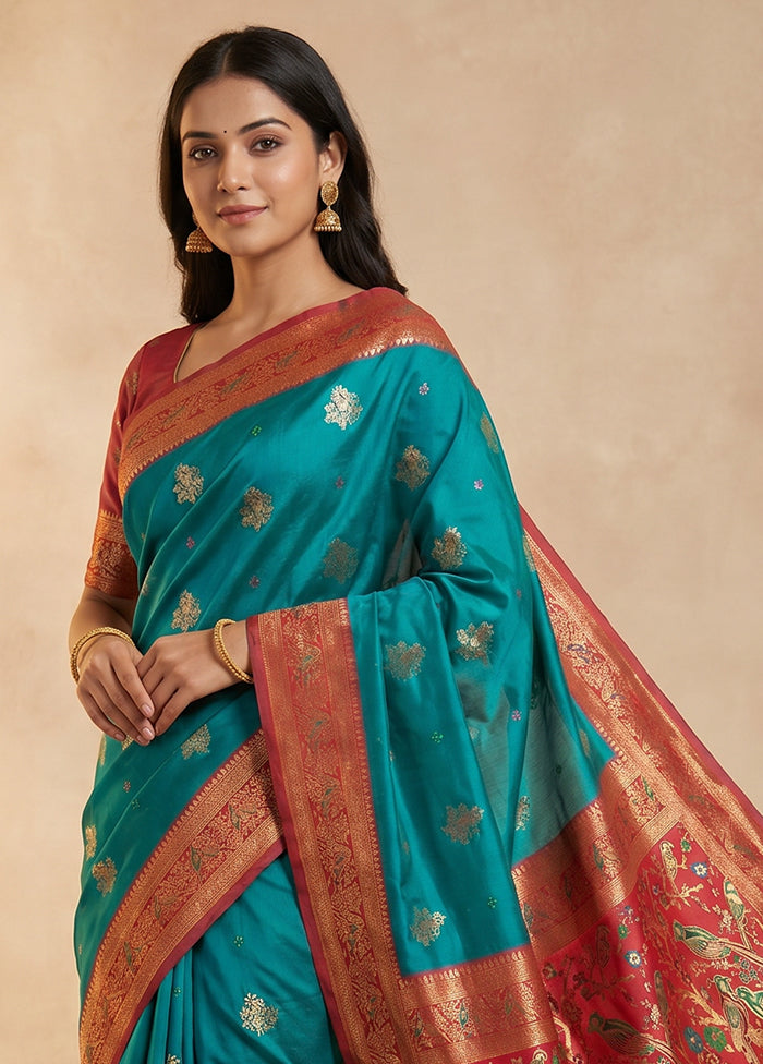 Blue Katan Silk Saree With Blouse Piece