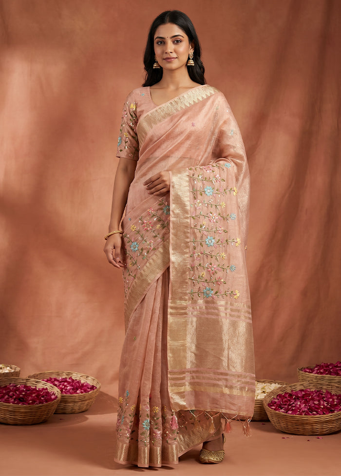 Pink Tissue Silk Saree With Blouse Piece
