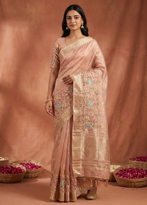 Pink Tissue Silk Saree With Blouse Piece