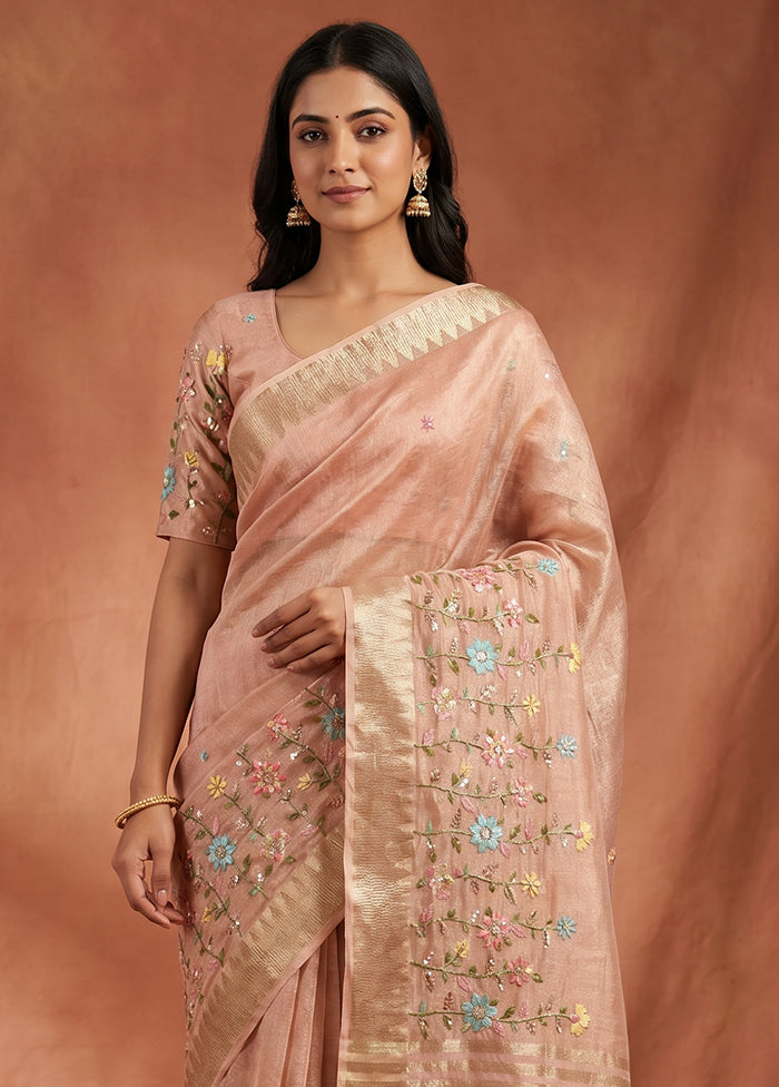 Pink Tissue Silk Saree With Blouse Piece