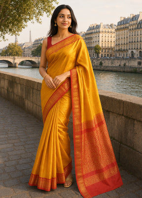 Orange Handloom Kanjivaram Pure Silk Saree With Blouse Piece