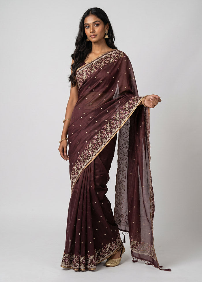 Maroon Organza Saree With Blouse Piece