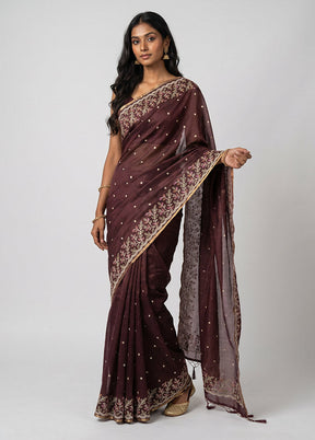 Maroon Organza Saree With Blouse Piece