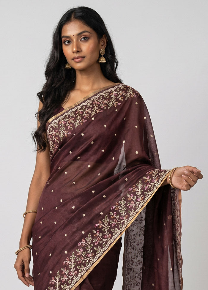Maroon Organza Saree With Blouse Piece
