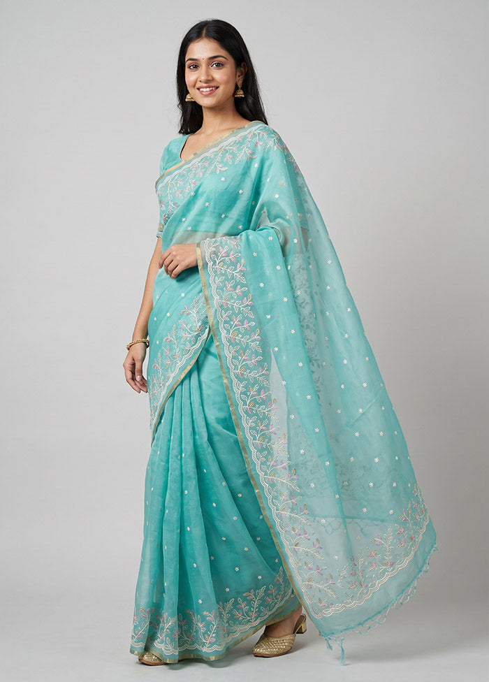 Green Organza Saree With Blouse Piece