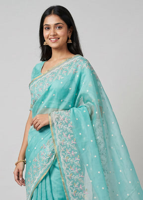Green Organza Saree With Blouse Piece