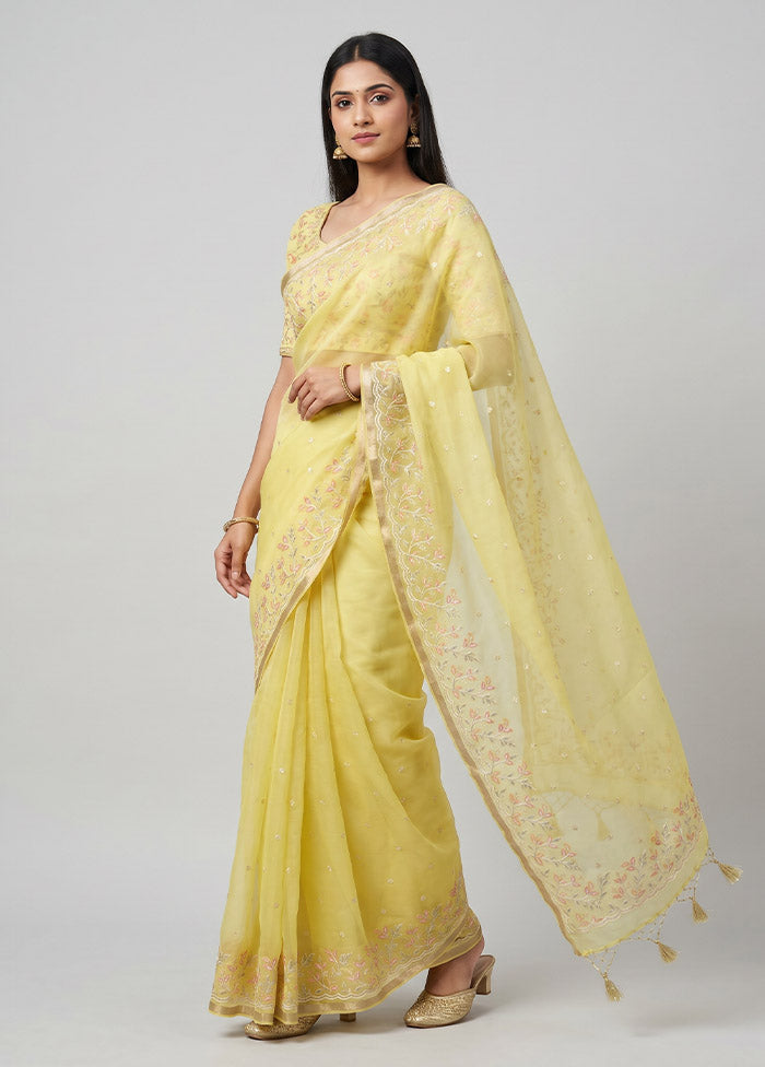 Yellow Organza Saree With Blouse Piece