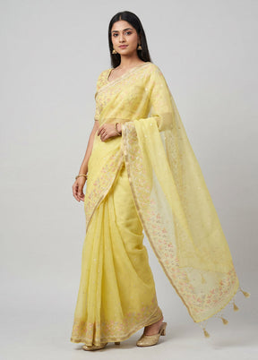 Yellow Organza Saree With Blouse Piece