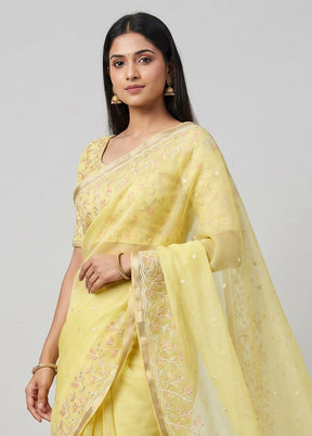 Yellow Organza Saree With Blouse Piece