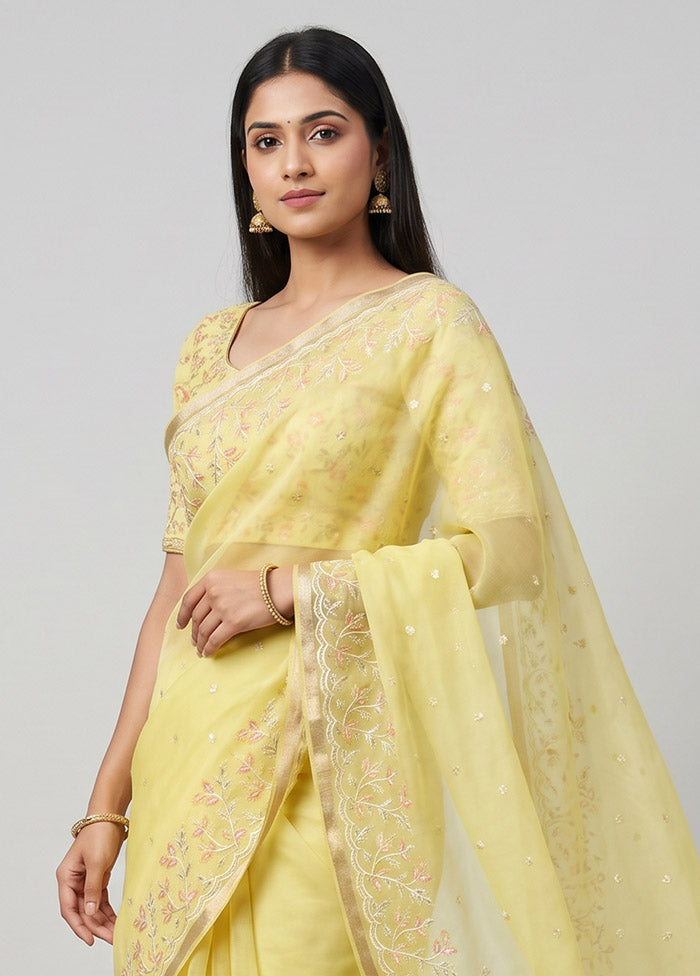 Yellow Organza Saree With Blouse Piece