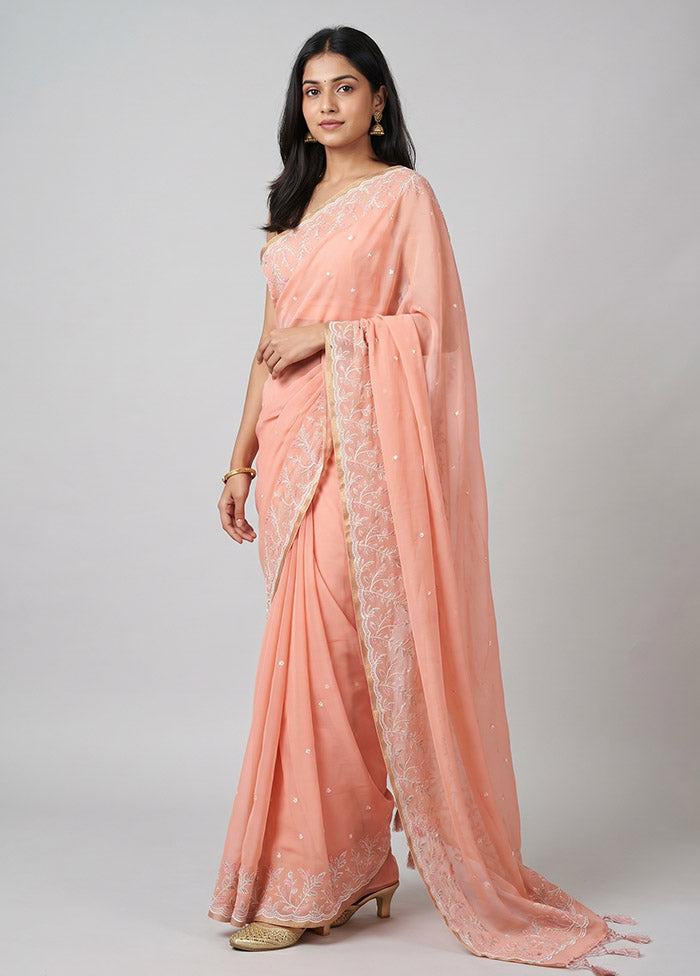 Peach Organza Saree With Blouse Piece