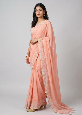 Peach Organza Saree With Blouse Piece