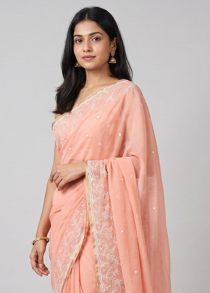 Peach Organza Saree With Blouse Piece